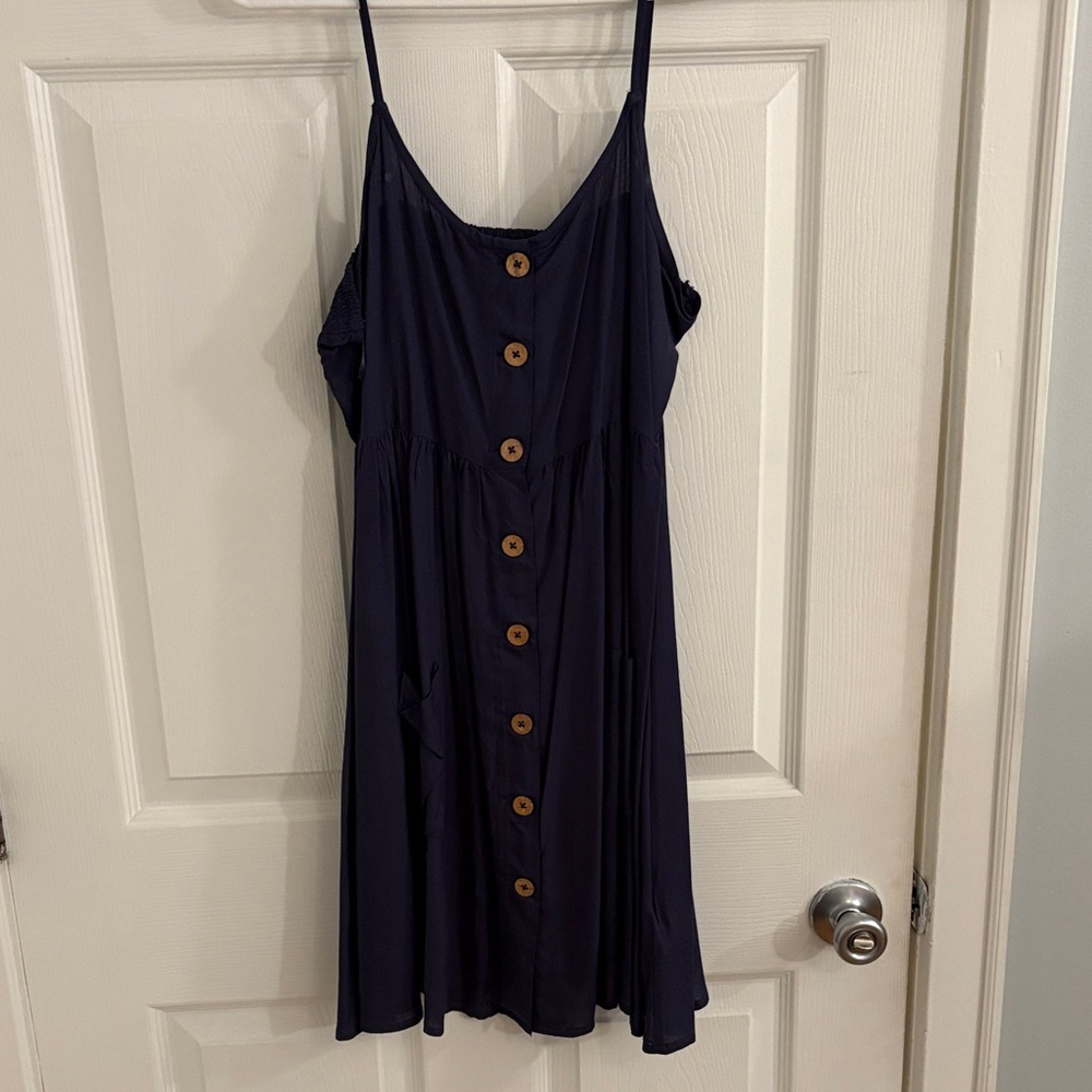 Roxy Navy Button-Front Mini Dress